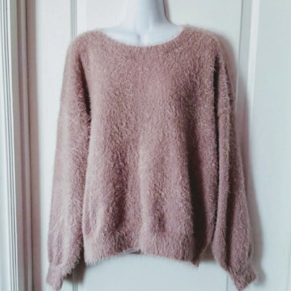 14th Union Eyelash Tie Back Sweater Powder Pink Size Large